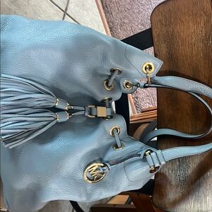 Elegant Blue Leather Tote Bag.  Soft Leather.